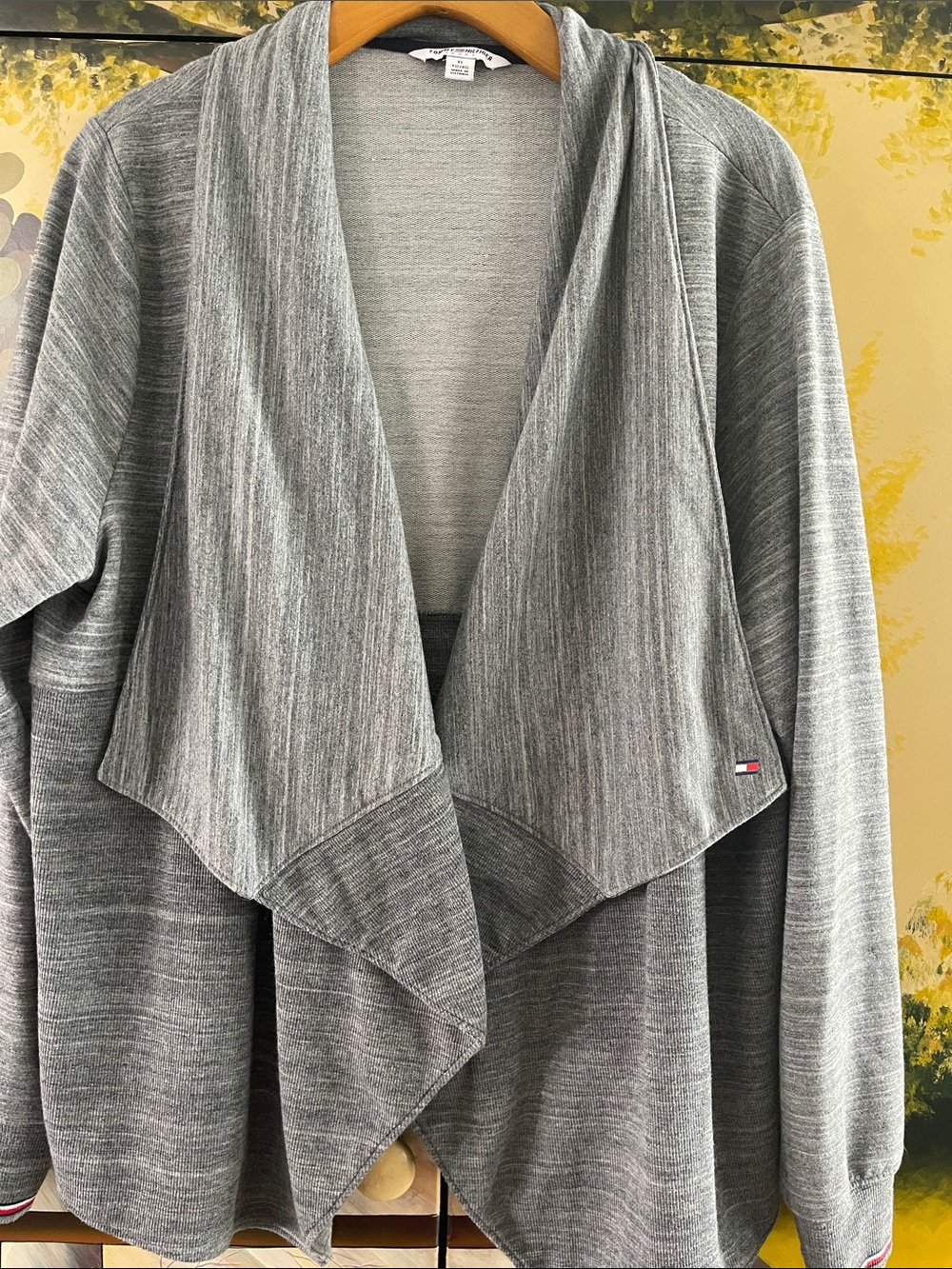 Tommy Hilfiger Vintage Gray Open-Front Waterfall Cardigan
